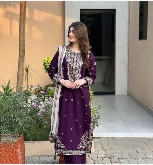 Solace {Long Length  Embroiderd  3Pc}