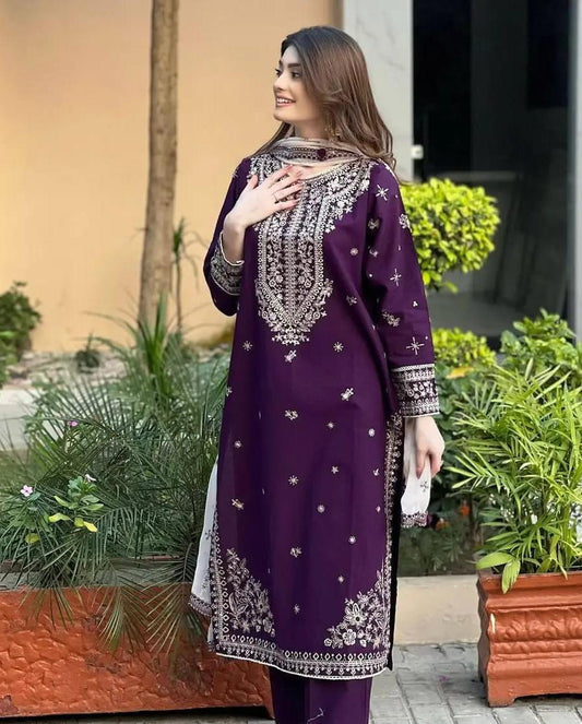 Solace {Long Length  Embroiderd  3Pc}